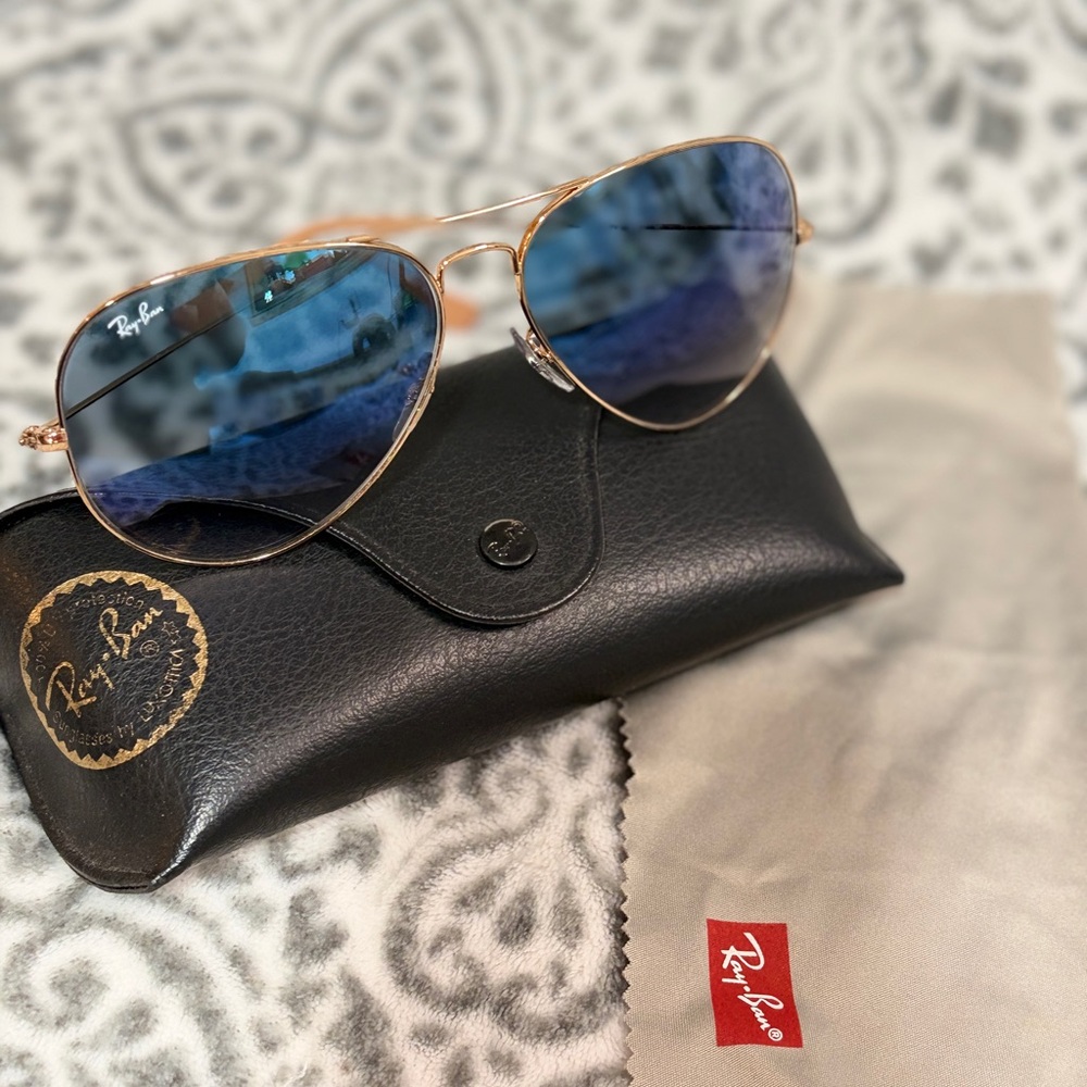 Ray-Ban Gold Frame Sunglasses with Blue Lenses